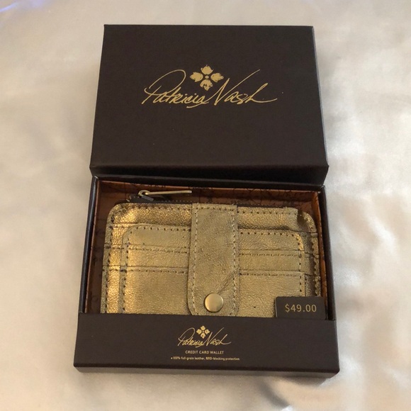 Patricia Nash Cassis Distressed Vintage Leather Card Case Antique Gold NWT & Box - Picture 12 of 16